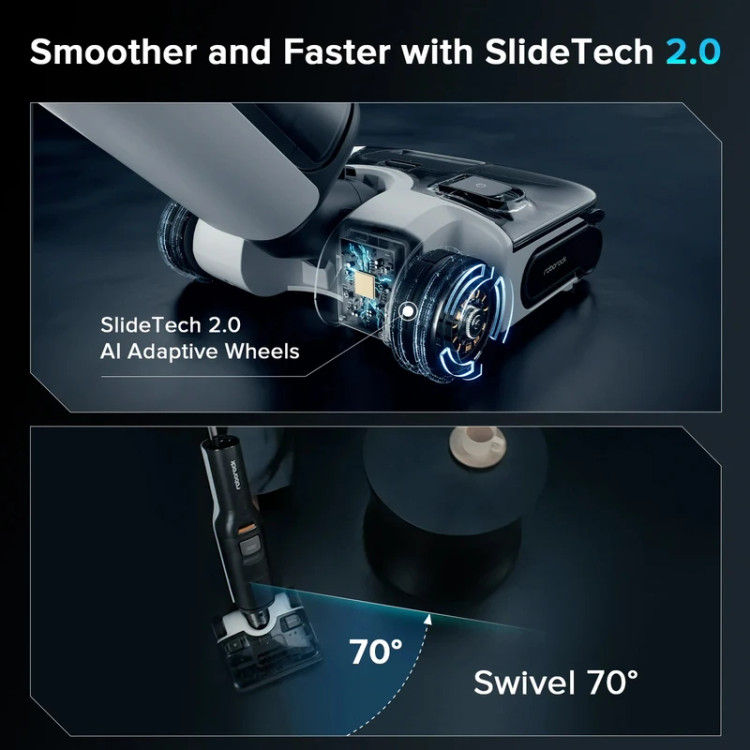 جارو شارژی عصایی روبوراک مدل A30 PRO STEAM COMBO با قدرت مکش 20000 پاسکال، قابلیت جارو دستی و تیکشی مرطوب همزمان، باتری لیتیومی 4000 میلیآمپر ساعت، سیستم فیلتراسیون چندمرحلهای و خشککن خودکار غلتکها