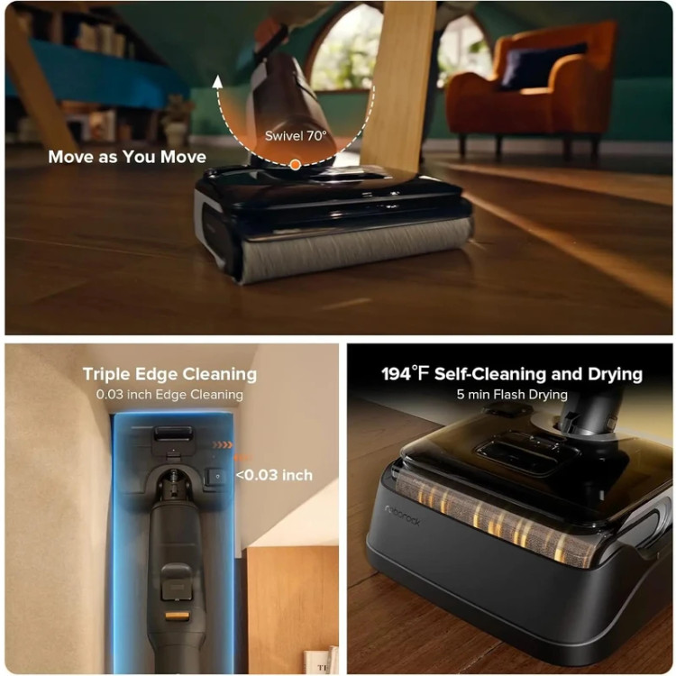 جارو شارژی عصایی روبوراک مدل A30 PRO STEAM COMBO با قدرت مکش 20000 پاسکال، قابلیت جارو دستی و تیکشی مرطوب همزمان، باتری لیتیومی 4000 میلیآمپر ساعت، سیستم فیلتراسیون چندمرحلهای و خشککن خودکار غلتکها
