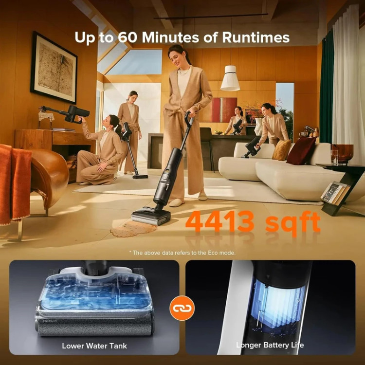 جارو شارژی عصایی روبوراک مدل A30 PRO STEAM COMBO با قدرت مکش 20000 پاسکال، قابلیت جارو دستی و تیکشی مرطوب همزمان، باتری لیتیومی 4000 میلیآمپر ساعت، سیستم فیلتراسیون چندمرحلهای و خشککن خودکار غلتکها