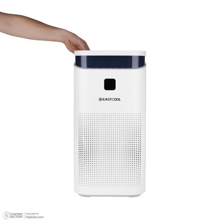 تصفیه کننده هوا یک مرحلهای ایستکول مدل TM-TW500UV، دارای فیلتر HEPA، کربن فعال و فیلتر اولیه، مناسب فضاهای داخلی و بیش از 64 مترمربع، مجهز به یونساز و استریلیزاسیون UV، با نمایشگر وضعیت لمسی، نشانگر کیفیت هوا و تنظیم 5 سرعت فن