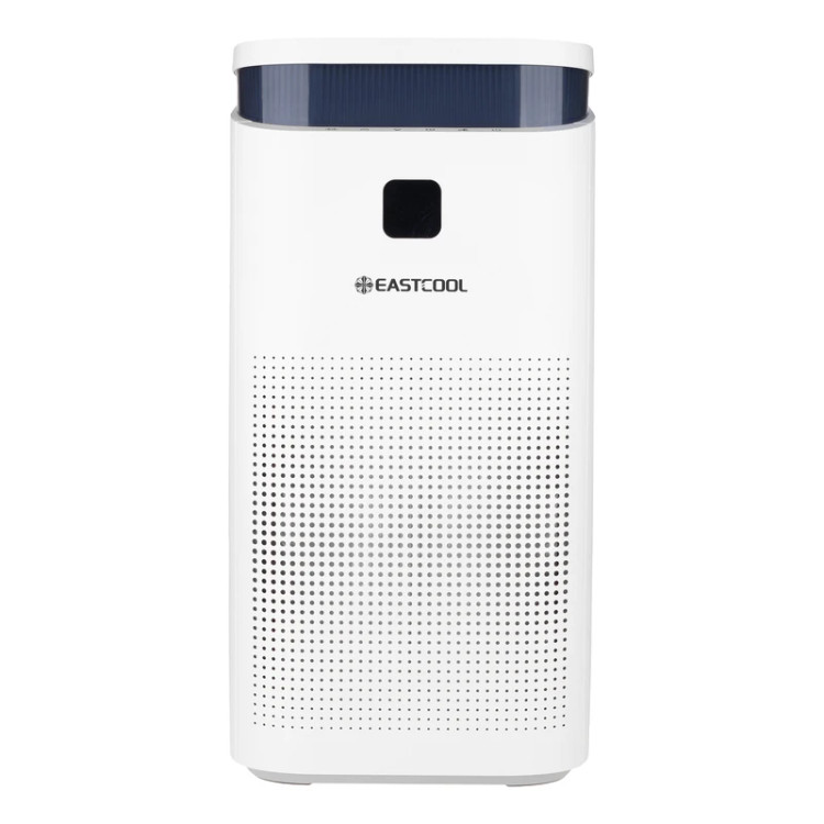 تصفیه کننده هوا یک مرحلهای ایستکول مدل TM-TW500UV، دارای فیلتر HEPA، کربن فعال و فیلتر اولیه، مناسب فضاهای داخلی و بیش از 64 مترمربع، مجهز به یونساز و استریلیزاسیون UV، با نمایشگر وضعیت لمسی، نشانگر کیفیت هوا و تنظیم 5 سرعت فن